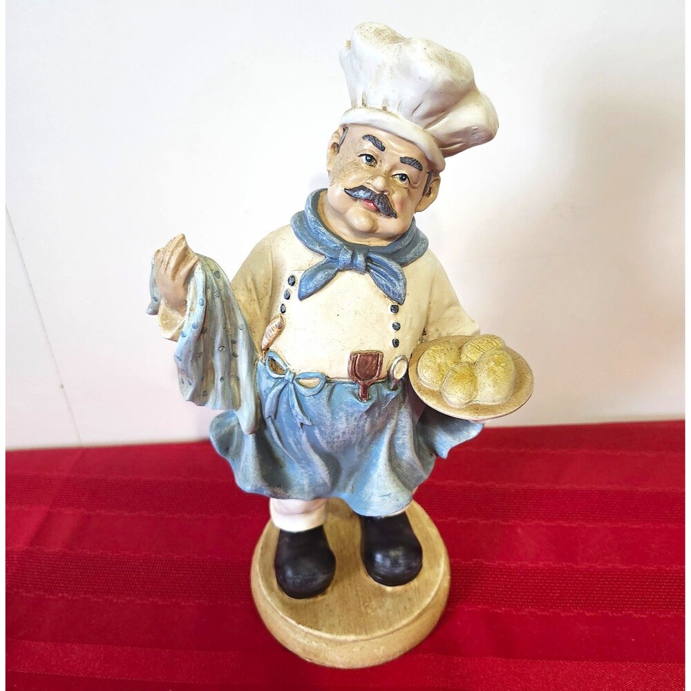 Vtg Italian Chef Figurine 11" Kitchen Decor Bistro Fat Statue Baker Bread Roll